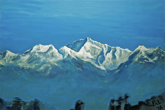 Oil painting of Mt Kanchenjunga, Darjeeling, India